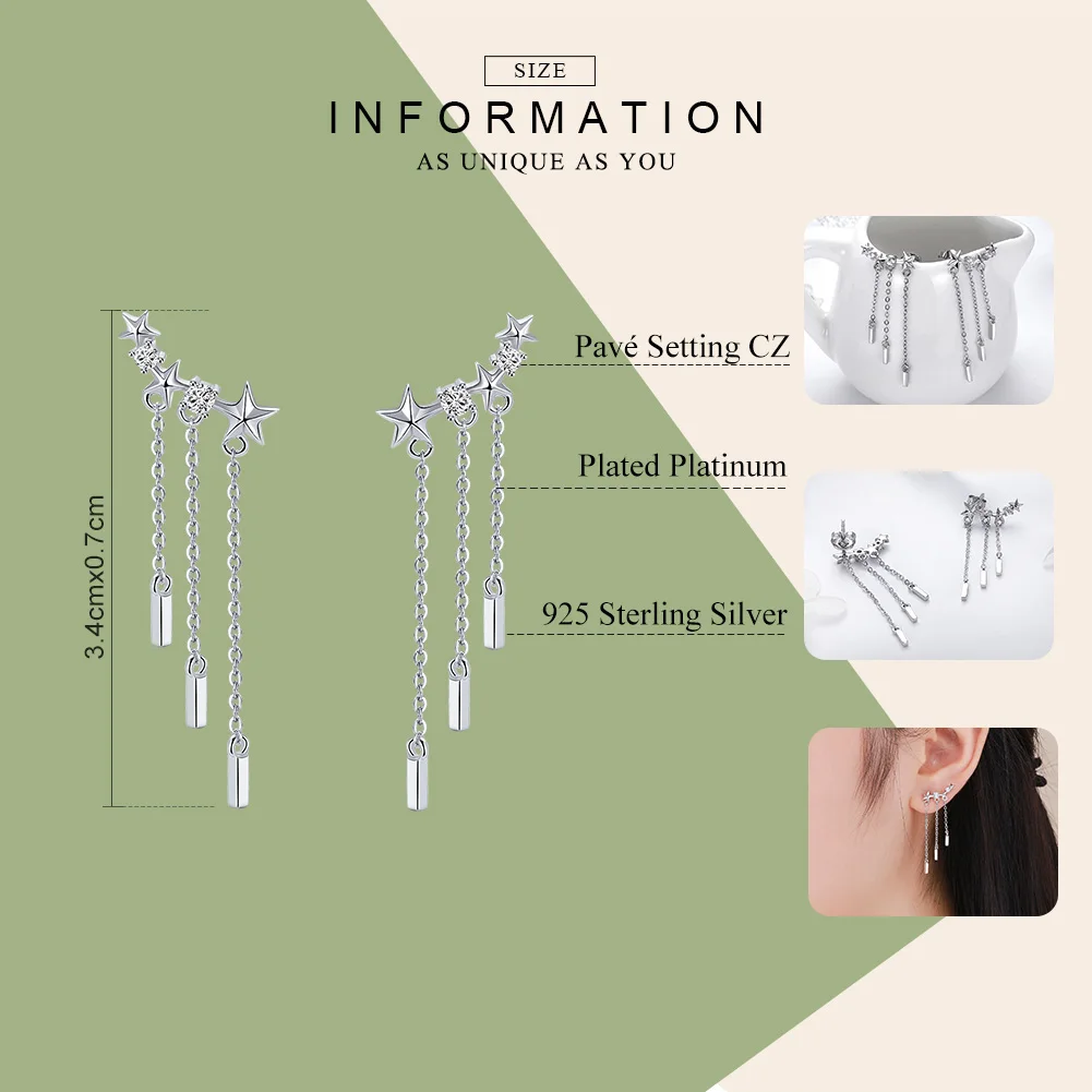 Женские серьги подвески WOSTU из подлинного стерлингового серебра 925 пробы с