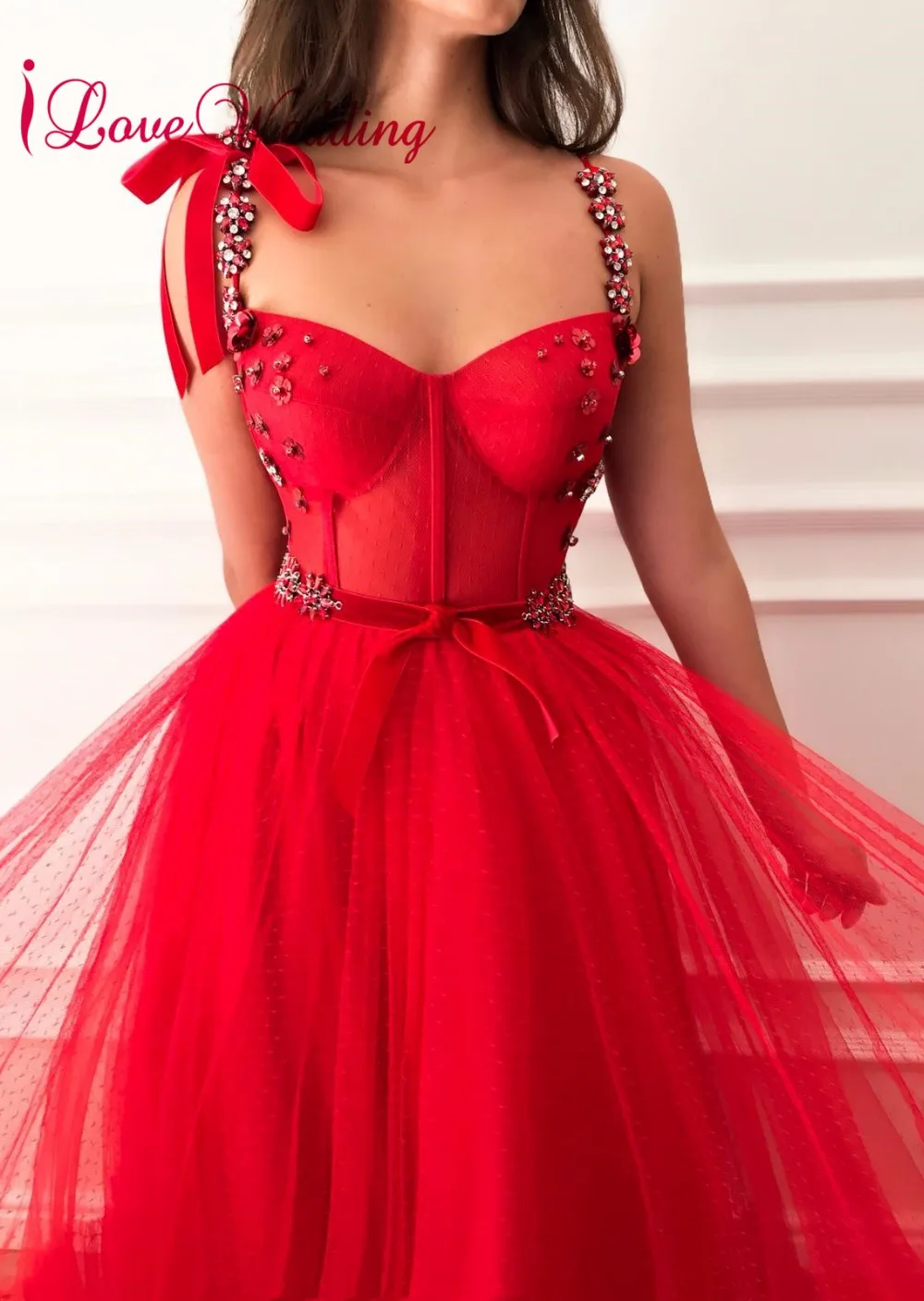 ILoveWedding платье для выпускного вечера пикантные тонкие бретельки Красные линии Пром платье платья партии largos elegantes de gala