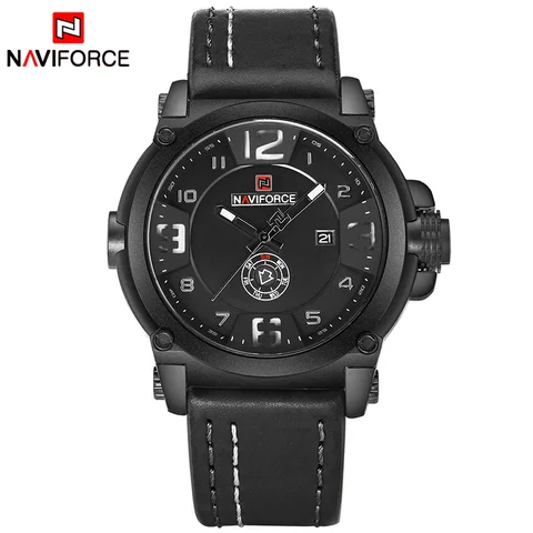 Naviforce luxe merk Men Sports militair kwarts kijken naar man analoge date klokkenleren band polshorloge relogio gratis verzending