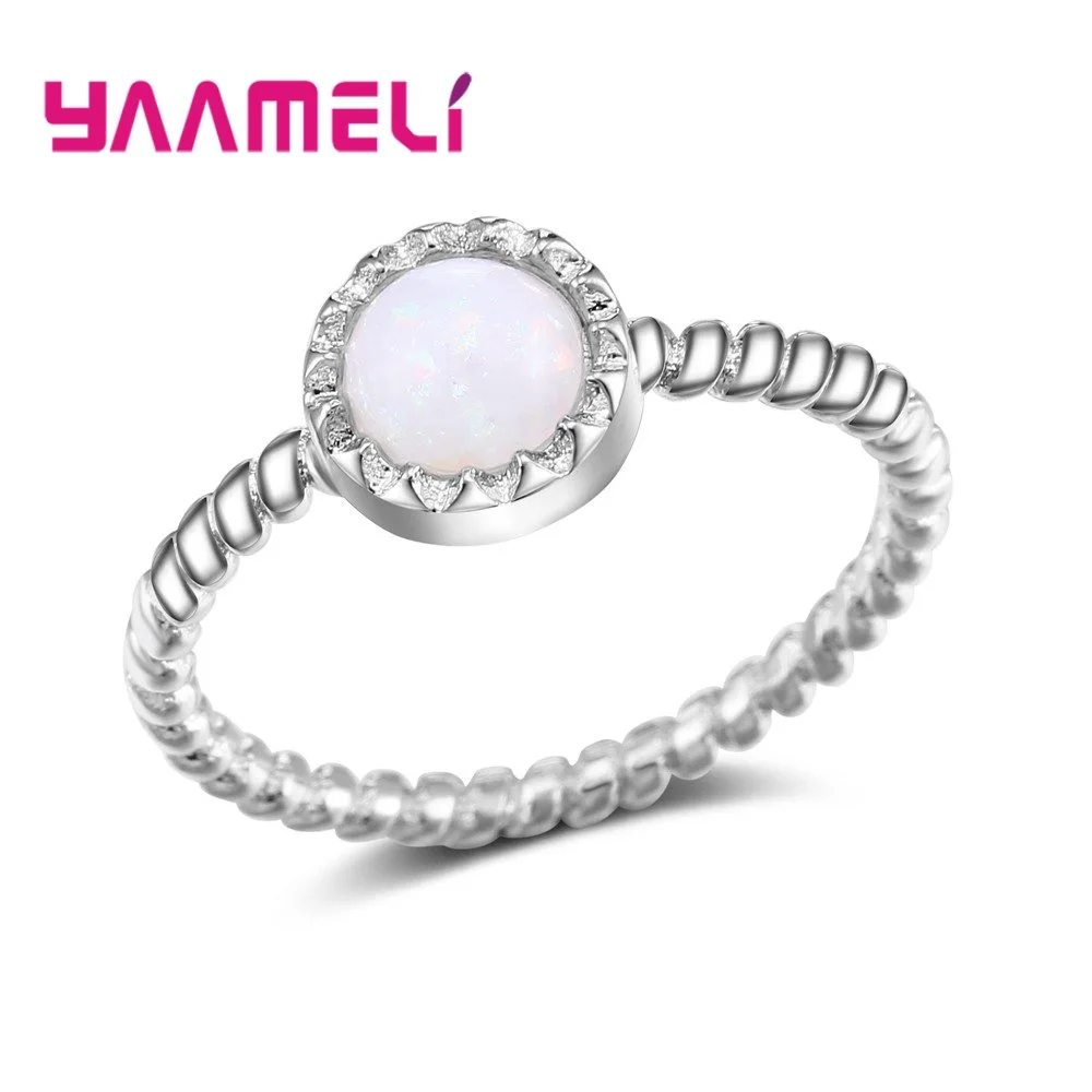 

Women Bridal Wedding Engagement Finger Rings Classical Round Opal New Fashionable 925 Sterling Silver Present Crystal