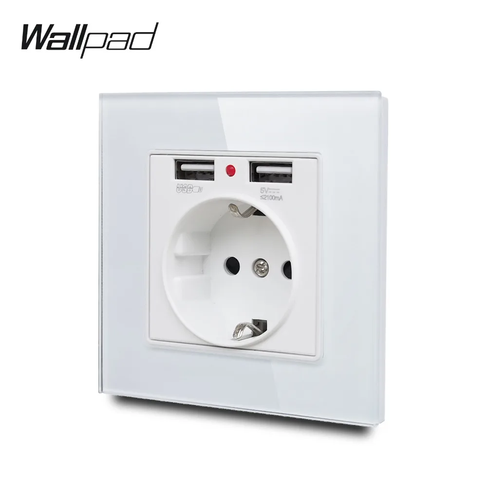 Wallpad S7 белая и черная стеклянная панель ЕС настенная розетка с 2 1 А usb-порта для