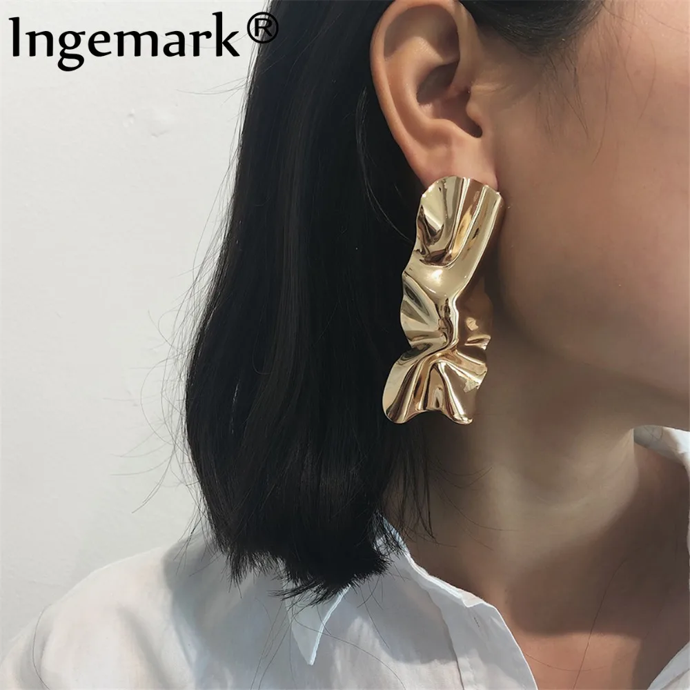 

Metal Big Drop Earring 2019 Bold Exaggerated Shiny Irregular Square Rhombus Earring Women Gold Color Earrings Party Jewelry