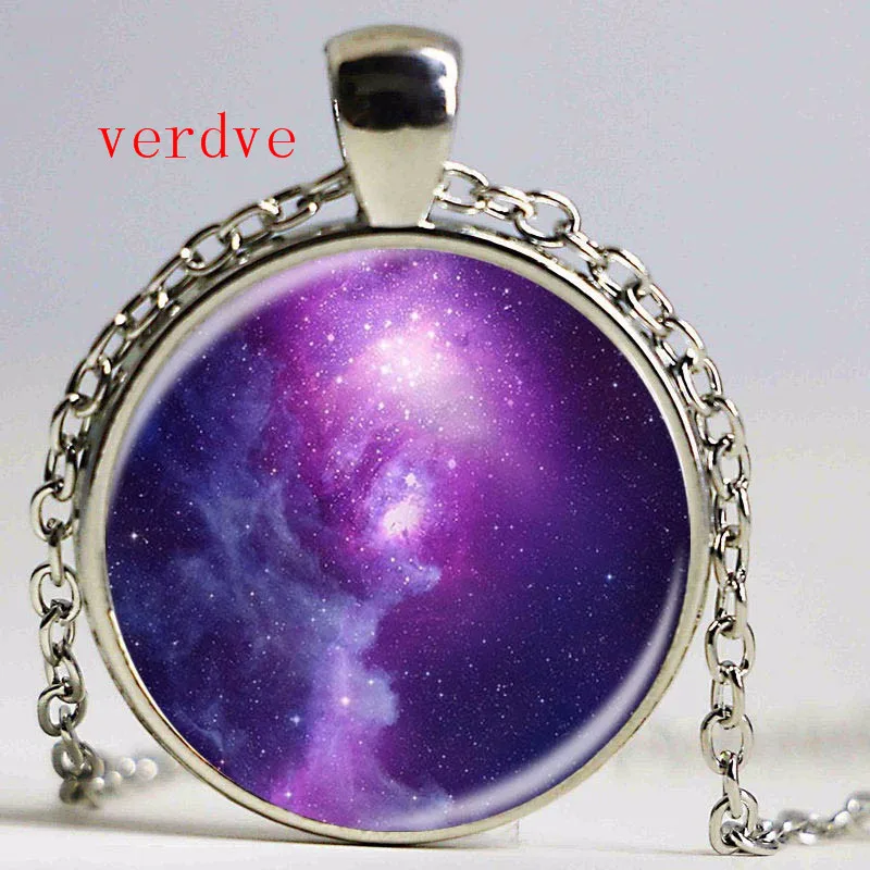 Ожерелье с космическим кулоном Galaxy Nebula стеклянный кабошон винтажное ювелирное