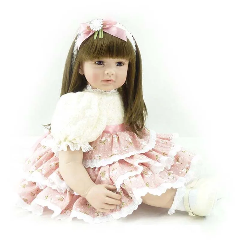 22 inch Fashion Simulation Doll Full Soft Vinyl & White Blouse Pink Skirt Lifelike Realistic Baby Toys Accompany for Gift|baby doll toy|doll
