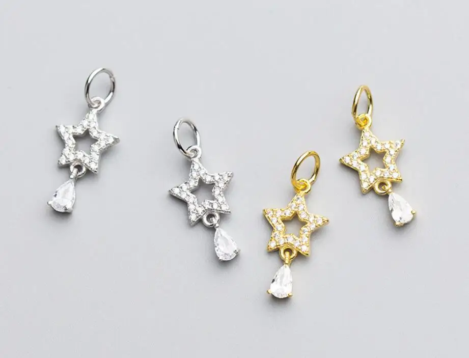 Sterling SIL CZ Star Bracelet Dangle Charm Bead Pendant DIY Jewelry A2462 | Украшения и аксессуары