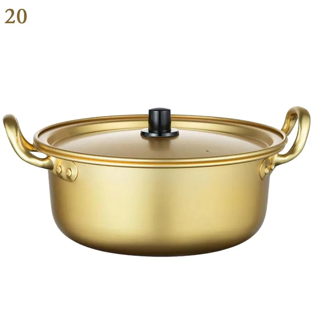 20cm Korean Ramen Noodles Pot Yellow Aluminum Soup Pot With Oxidized Coating Fast Heating Cooling For Kitchen Supplies - Color: 20cm