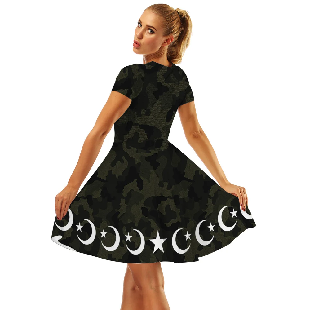 Летнее женское платье с камуфляжным принтом платья коротким рукавом сексуальное