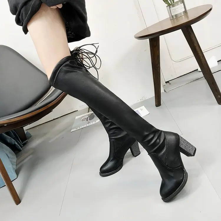 Сапоги выше колен грубые высокие с тонкими увеличение сапоги 2018 новый шаблон и