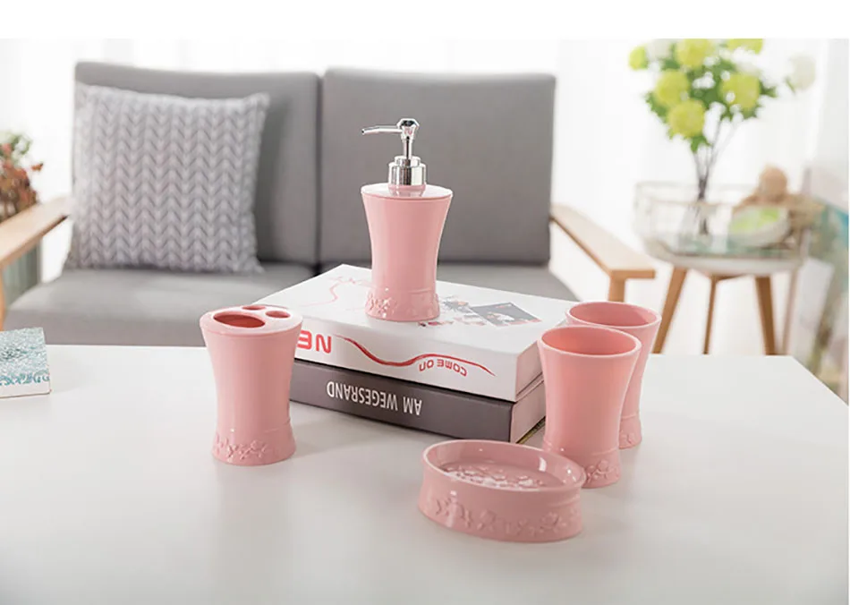 Baispo 5 шт./компл. Ванная комната костюм Пластик включают в себя 2Cup мыльница Зубная щётка держатель дозатор шампуня Пресс бутылки аксессуары для ванной комнаты