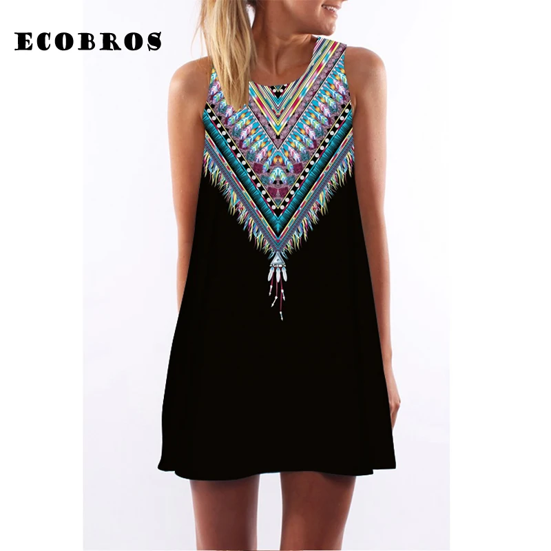Женское платье без рукавов ECOBROS повседневное свободное в этническом стиле с