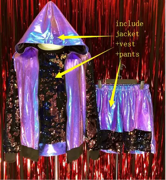 Jacket Vest Pants Мигающая фиолетовая бейсбольная форма в стиле хип-хоп, костюм для выступлений в ночном клубе, Мужская одежда для певца, танцора, сцены, рок-шоу - Цвет: Jacket Vest Pants