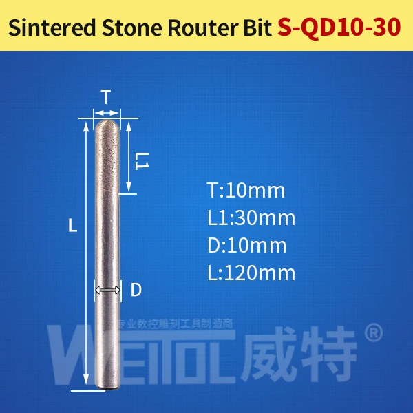 S-QD10-30 Weitol 1 шт. 6 мм/8 мм хвостовик спеченный камень фрезы шариковый нос плоская головка алмазные ЧПУ Инструменты для резьбы по граниту мрамору - Длина режущей кромки: S-QD10-30