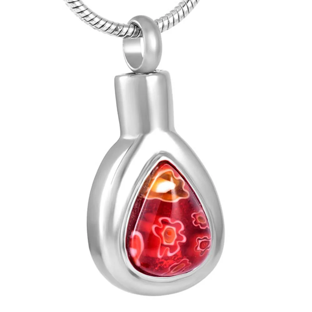 

Beautiful Millefiori Glass Memorial Jewelry Ashes Keepsake Pendant Stainless Steel Teardrop Cremation Urn Necklace