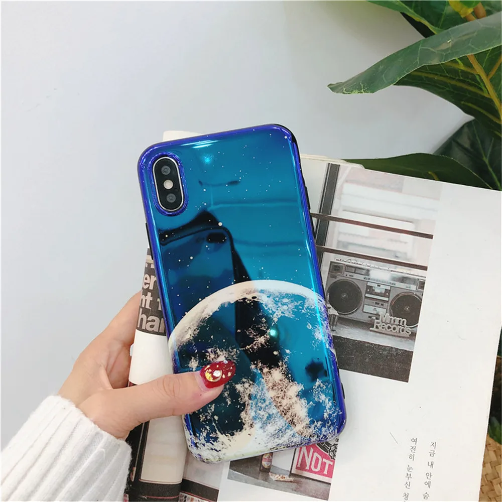 Cute Cartoon Moon Mickey Couples Phone Case For iPhone 7 Fashion Blue-ray Soft Cases Plus cover Shell Fundas |