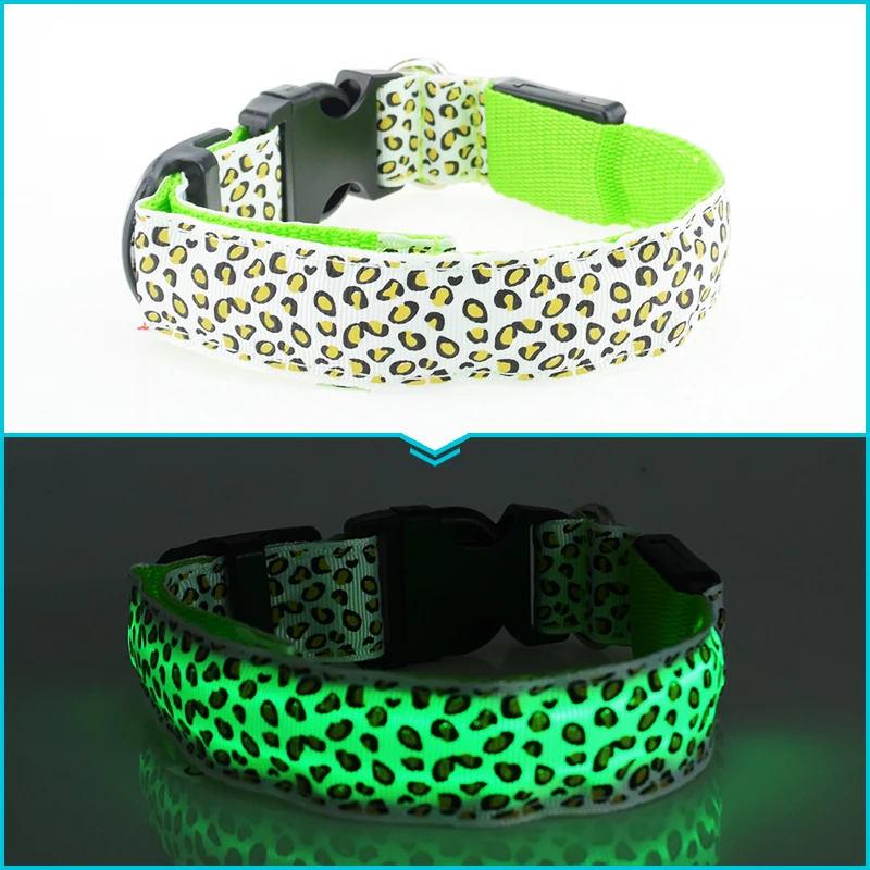Dogstory Регулируемый Новый стиль Leopard Glow CAT ошейник нейлон жгут ночной сейф Мигает