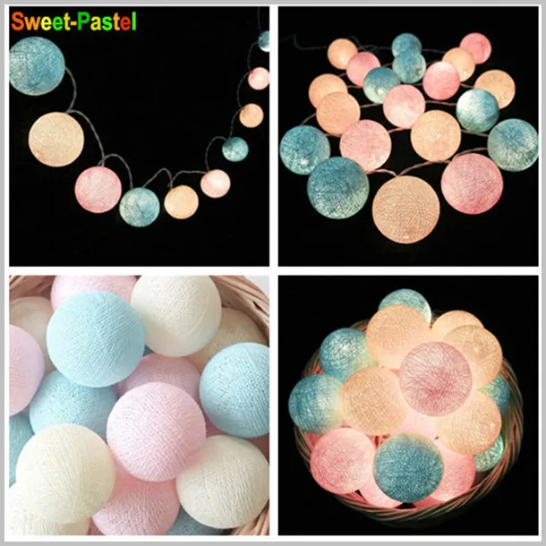 Sweet Pastel 20 шариков/шт винтажный/сладкий пастельный тон/чистый белый хлопковый шар, гирлянды, вечерние, для дома, патио, свадьбы, романтический декор - Цвет: Sweet Pastel