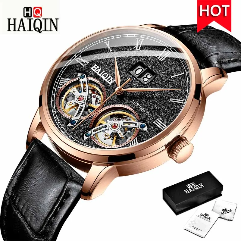 L Black Gold Black HAIQIN мужские часы, мужские часы, новинка, Роскошные водонепроницаемые Модные/Автоматические/механические/Золотые/Военные/мужские часы, Montre Homme - Цвет: L Black Gold Black