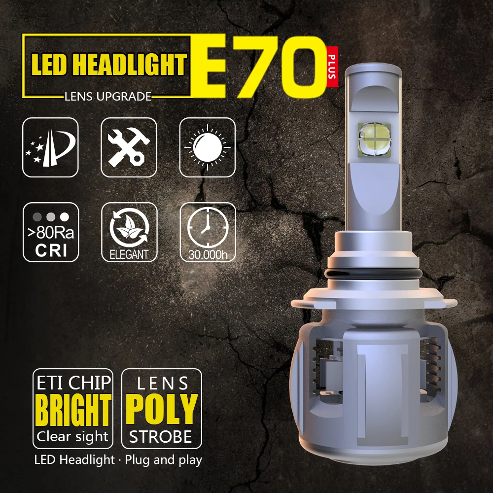 1 комплект 9006 HB4 60 Вт 6000LM E70 светодиодных фар передние линзы лампы ETI 70 4SMD чипы турбо