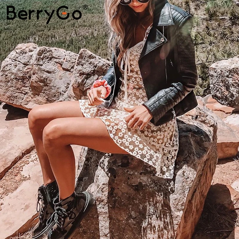 BerryGo, винтажное кружевное летнее платье с вышивкой, женское платье на тонких бретельках, трапециевидный женский пляжный сарафан для отдыха, женские платья