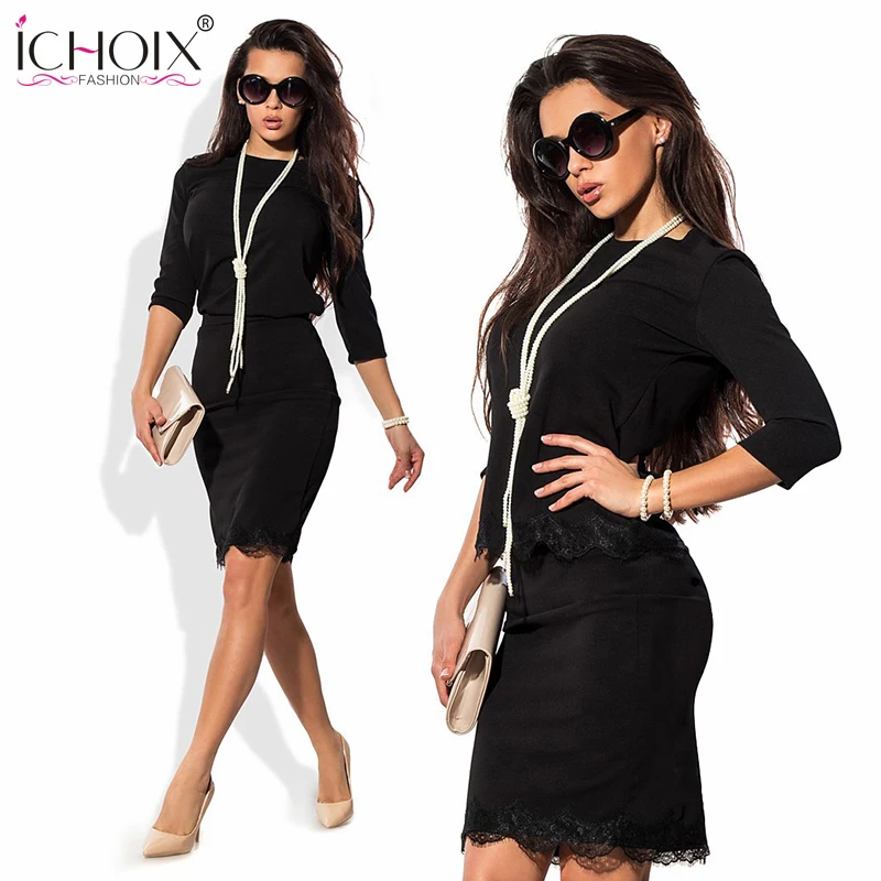 ICHOIX 2019 Женские Модные Винтажные летние платья однотонные кружевные облегающие