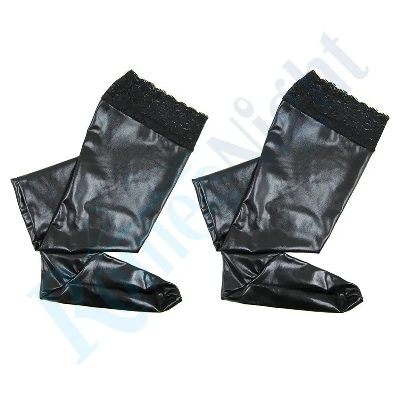 RomeoNight Coquette Darque Wet Look Hold Ups с кружевными топами взрослые сексуальные аксессуары для