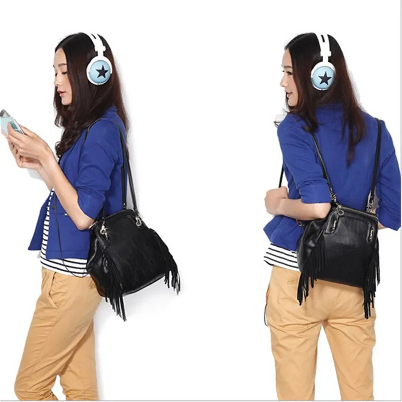 

3 Use 2015 Fashion Backpacks Women Multifunctional Rivets Tassel Backpacks Bolsa Backpack Mujer Classic Leather Backpack