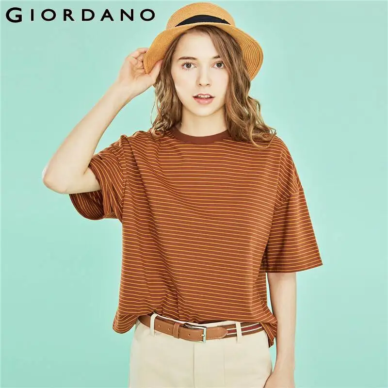 Футболка Giordano Женская цветная из хлопка и спандекса полосы контрастных цветов