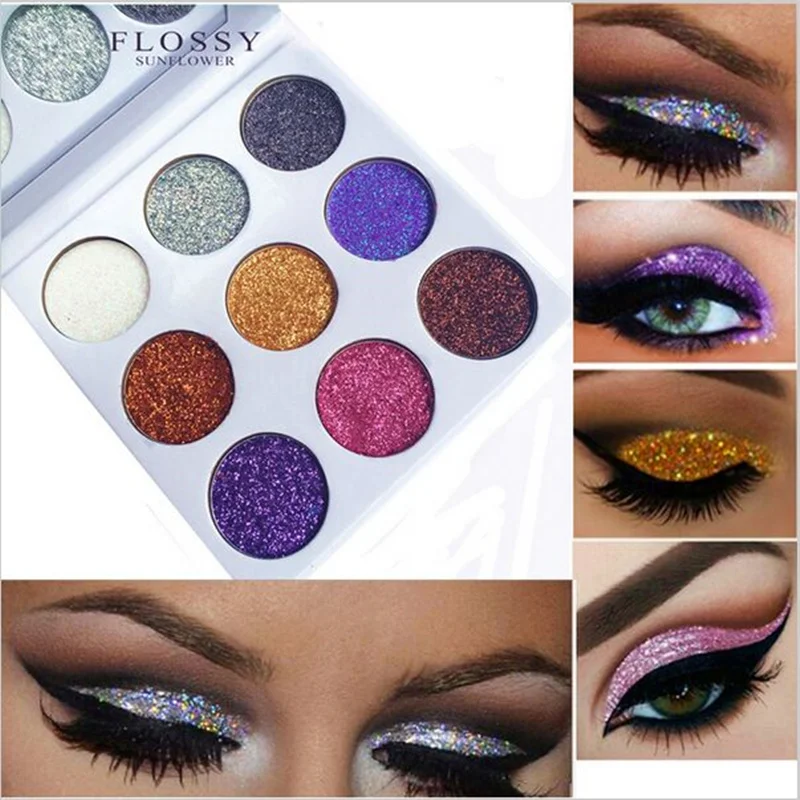 9 цветов Блестящий Порошок Тени для век Алмазная Радуга макияж косметика