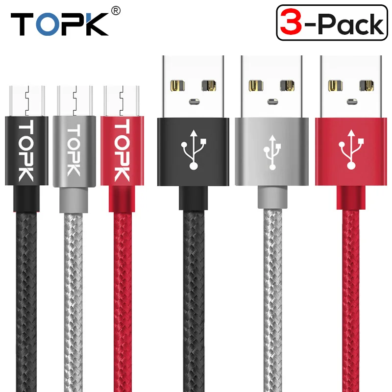 TOPK [3 Pack] Micro USB кабель в нейлоновой оплетке для синхронизации данных и зарядки samsung
