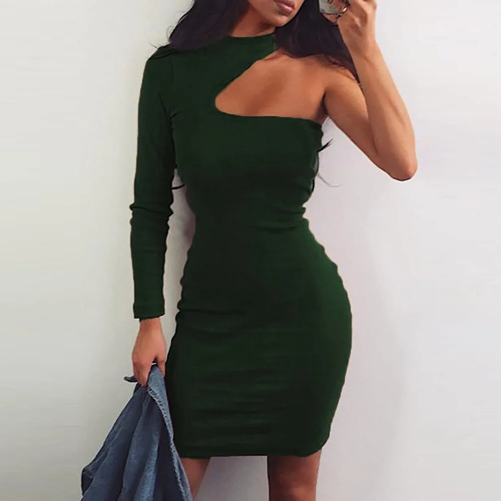 

Gwirpte Spring Hollow Out Dress Women Fashion Ladies One Shoulder Black Pencil Dress Sexy Party Dresses Vestidos Robes 2019