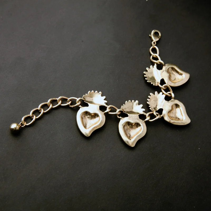 Новое поступление Ретро стиль браслет в форме сердца кулон античный золотой цвет