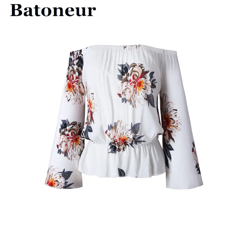 2018 сексуальная летняя шифоновая блузка с вырезом лодочкой и принтом женская