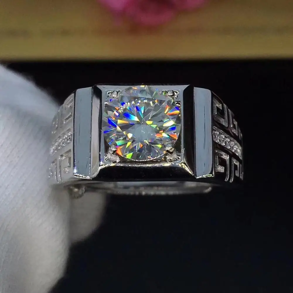 

925 Silver Moissanite Ring 2ct 8.00mm D VVS Luxury Moissanite Hot Sale Rings For men White elegant rings Female Wedding gift