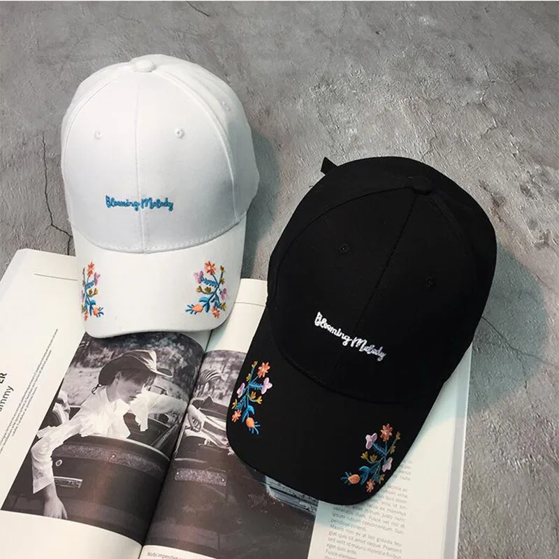 Бейсболка унисекс с вышивкой Кепка в стиле хип-хоп загнутыми краями цветочной