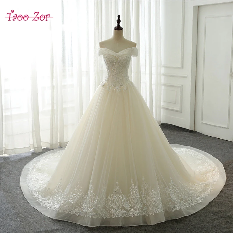 Taoozor Vestido De Noiva Сексуальная Лодка Средства ухода за кожей шеи Линия Свадебные
