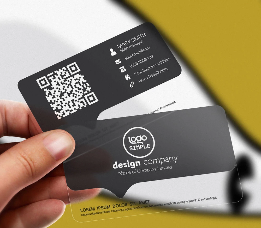 200 шт./лот Индивидуальные прозрачные визитовые открытки из ПВХ индивидуальная