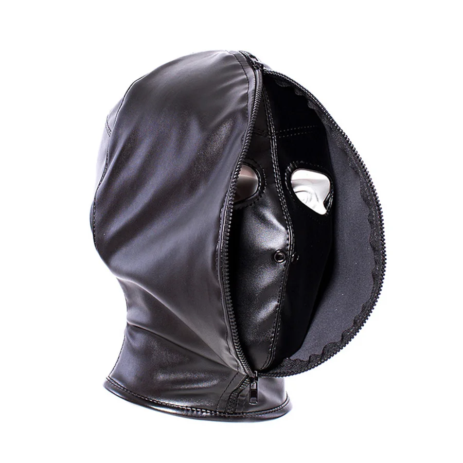 Fetish Bondage Gimp Leather Zipper Full Head Hood Double Layer Face Mask Cosplay Halloween Costume |