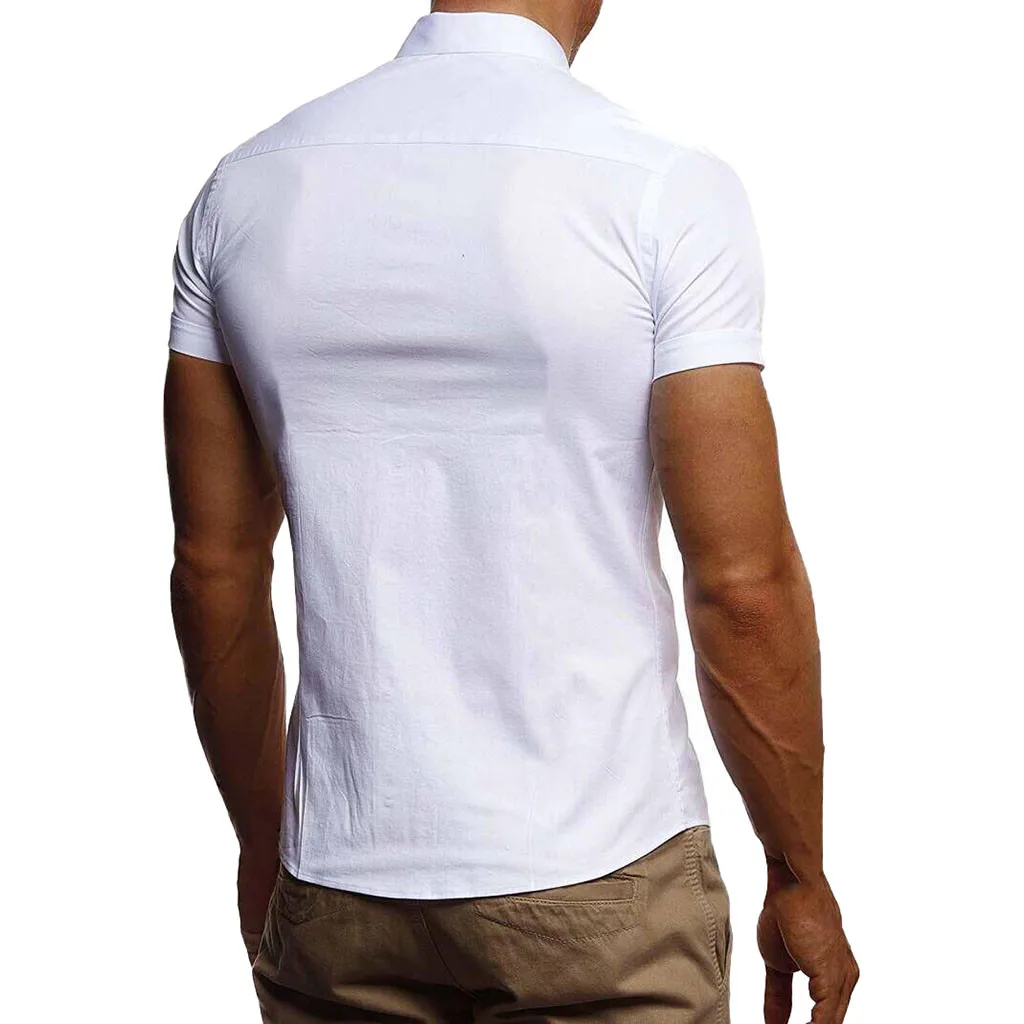 Приталенная Мужская рубашка, рубашка с коротким рукавом, мужская мода, camisa masculina, однотонные рубашки, рубашка в Корейском стиле, мужские рубашки