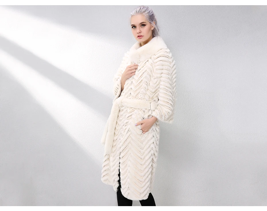 JEPLUDA Long Rex Rabbit Fur Coat With Knitted Lining Wool Natural Real Fur Coat Autumn-Winter Genuine Leather Jacket Women Parka