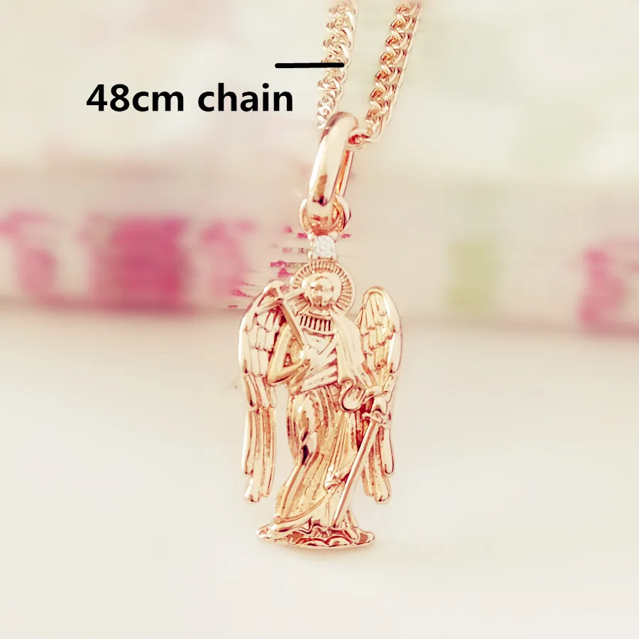 with 48cm chain Новинка, мужские ювелирные изделия, модные, 585, розовое золото, религиозное ожерелье, подвески, металлический кулон - Окраска металла: with 48cm chain