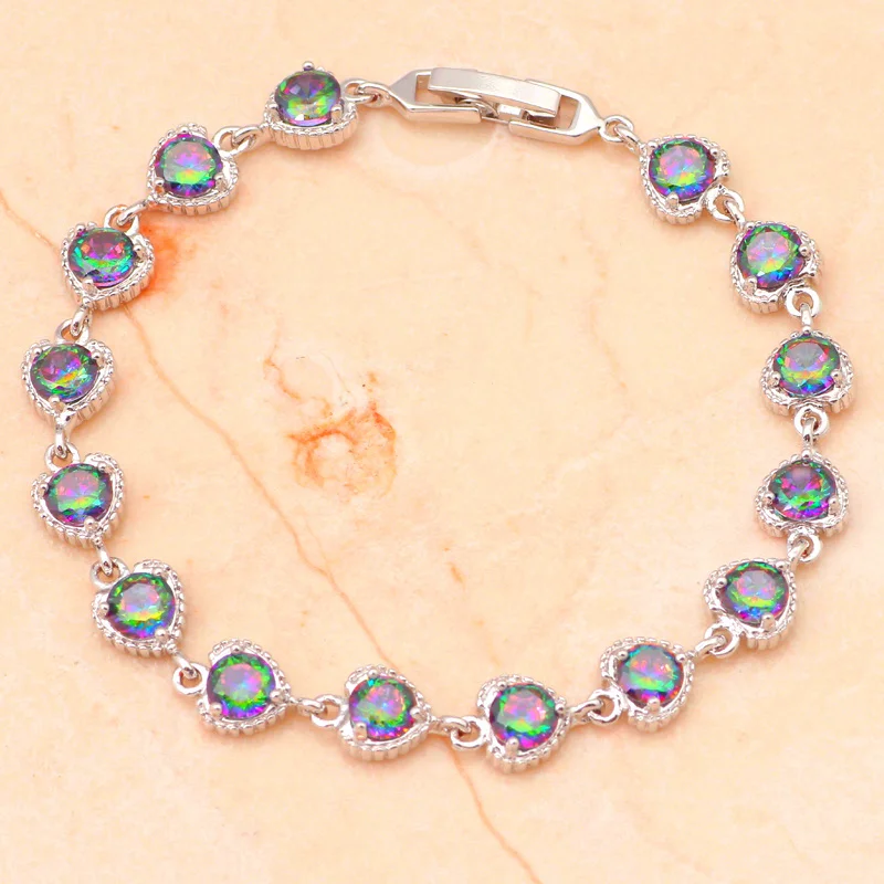 ROLILASON Мода Сердце Стиль Радуга Циркон браслет для женщин отличные подарки