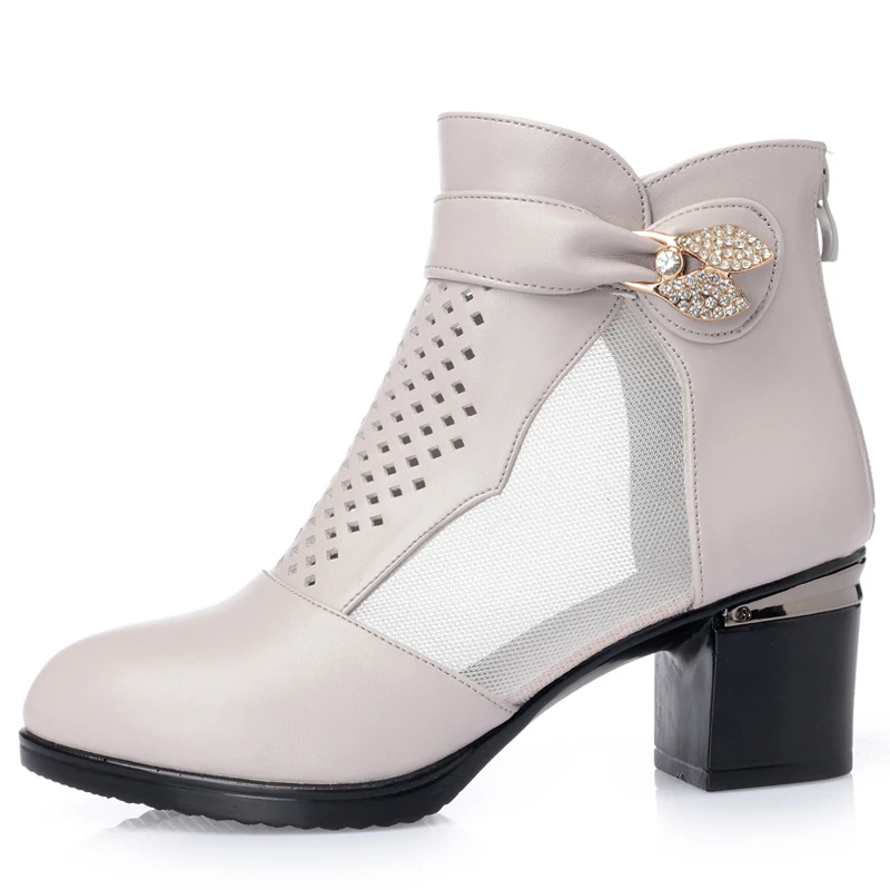 GKTINOO New Rhinestones Mesh Boots Fashion Sandals Soft Leather Thick With Summer Shoes Large Size 35-43 Women | Обувь