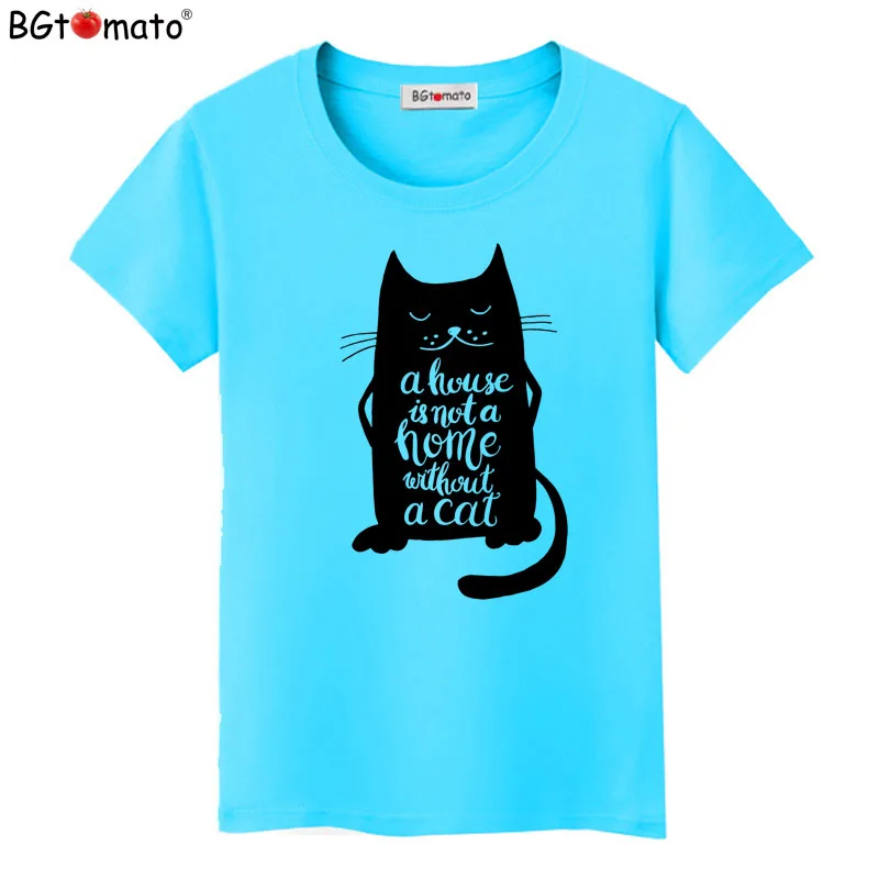 

BGtomato T shirt Talking cat kawaii top tees Lovely cute funny t shirts Hot sale black cat women tops cheap sale tee shirt femme