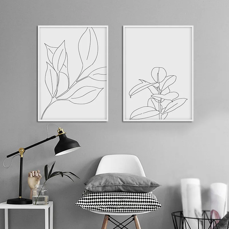 Line Drawing Flower Leaf Abstract Wall Poster Canvas Art Print Modern Botanical Painting Nordic Contemporary Decoration Picture | Дом и сад