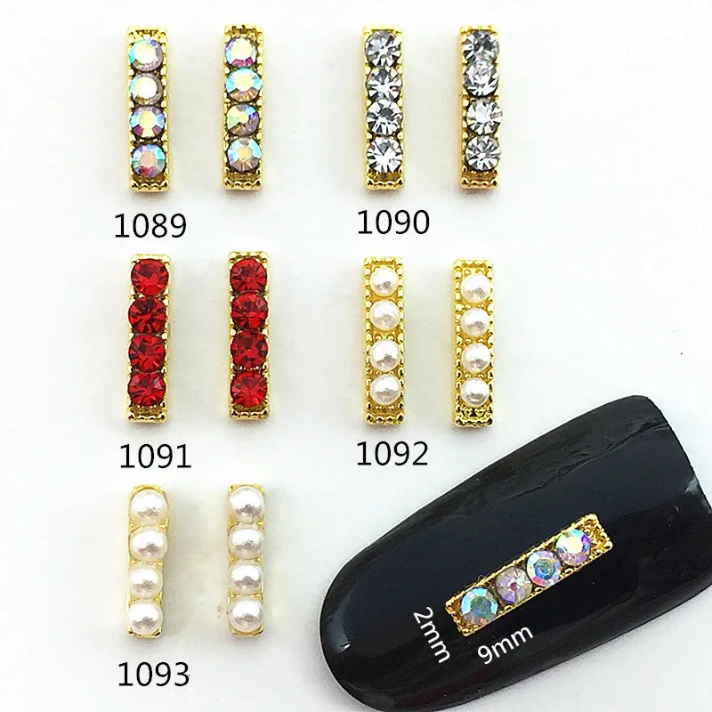 

100pcs Japanese magazine nail strip with diamond jewelry slender rectangular round pearl alloy phototherapy nail paste