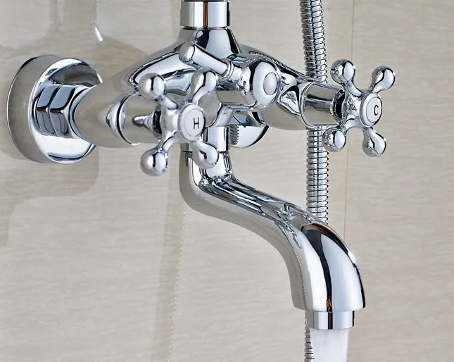 Полированный хромированный настенный смеситель для душа с двойной ручкой + 8