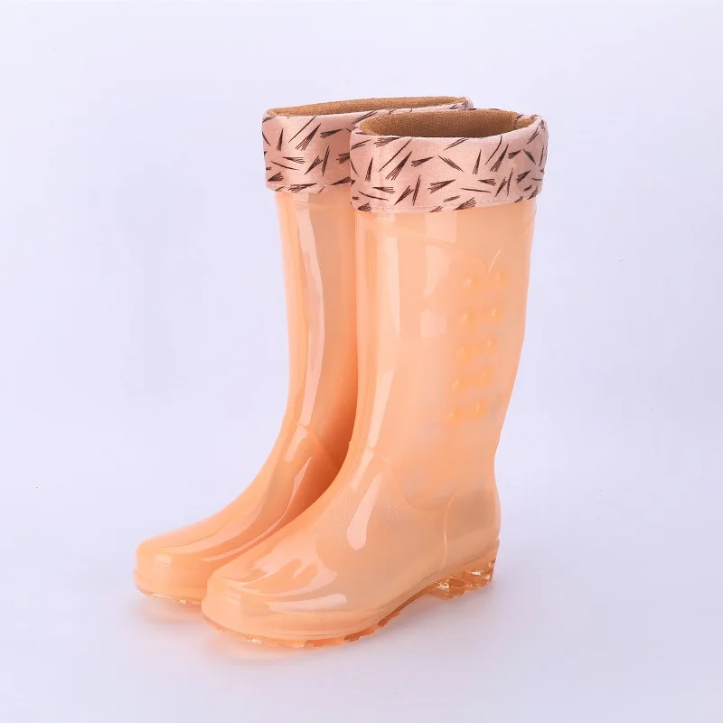 Orange Plush KESMALL/женские непромокаемые сапоги из водонепроницаемого материала; женские модные резиновые сапоги до середины икры; обувь для девочек; резиновые сапоги из пвх; обувь для дождливой погоды; WS469 - Цвет: Orange Plush