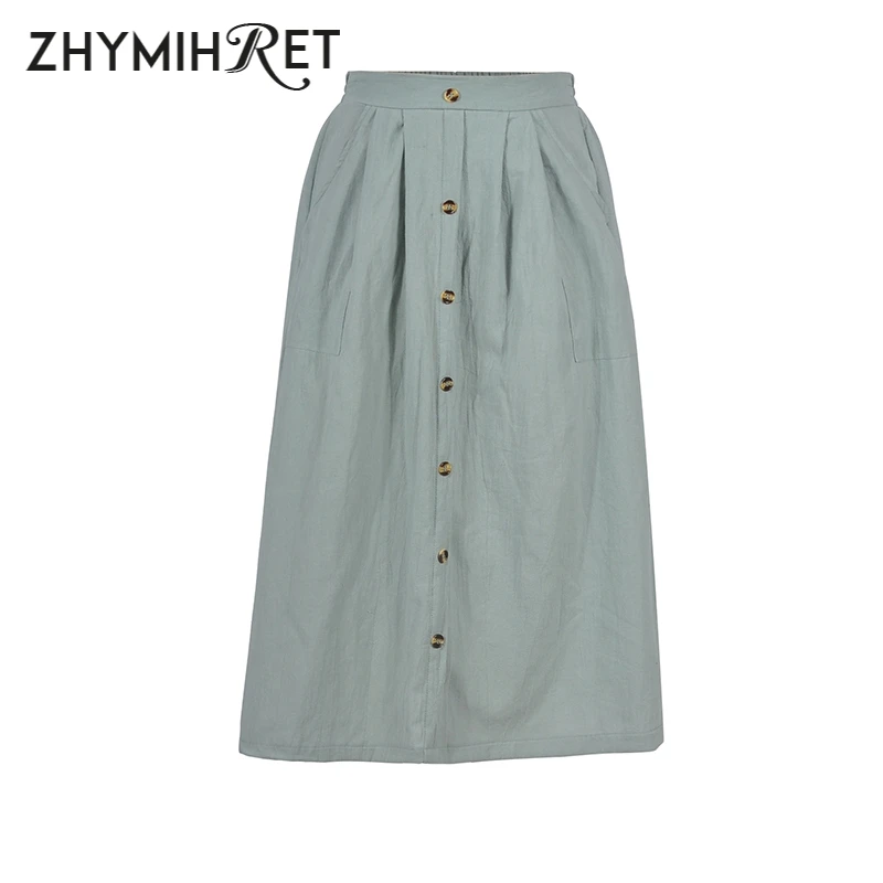 ZHYMIHRE 2019 новые богемные клепки хлопок миди юбка с карманами Повседневная