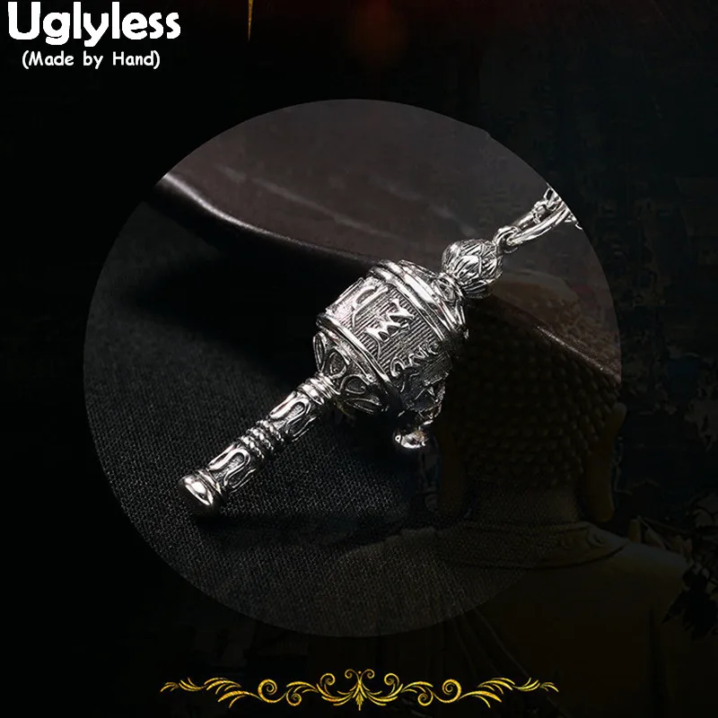 Uglyless S 925 пробы Тайский Серебряный Тибетский молитвенный круг кулон без ожерелья