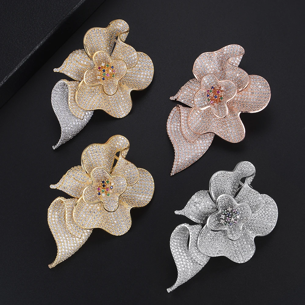 Женские серьги подвески GODKI роскошные вечерние с крупным цветком из фианита